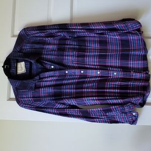 Ombre overdyed plaid flannel shirt with rhinestone stars